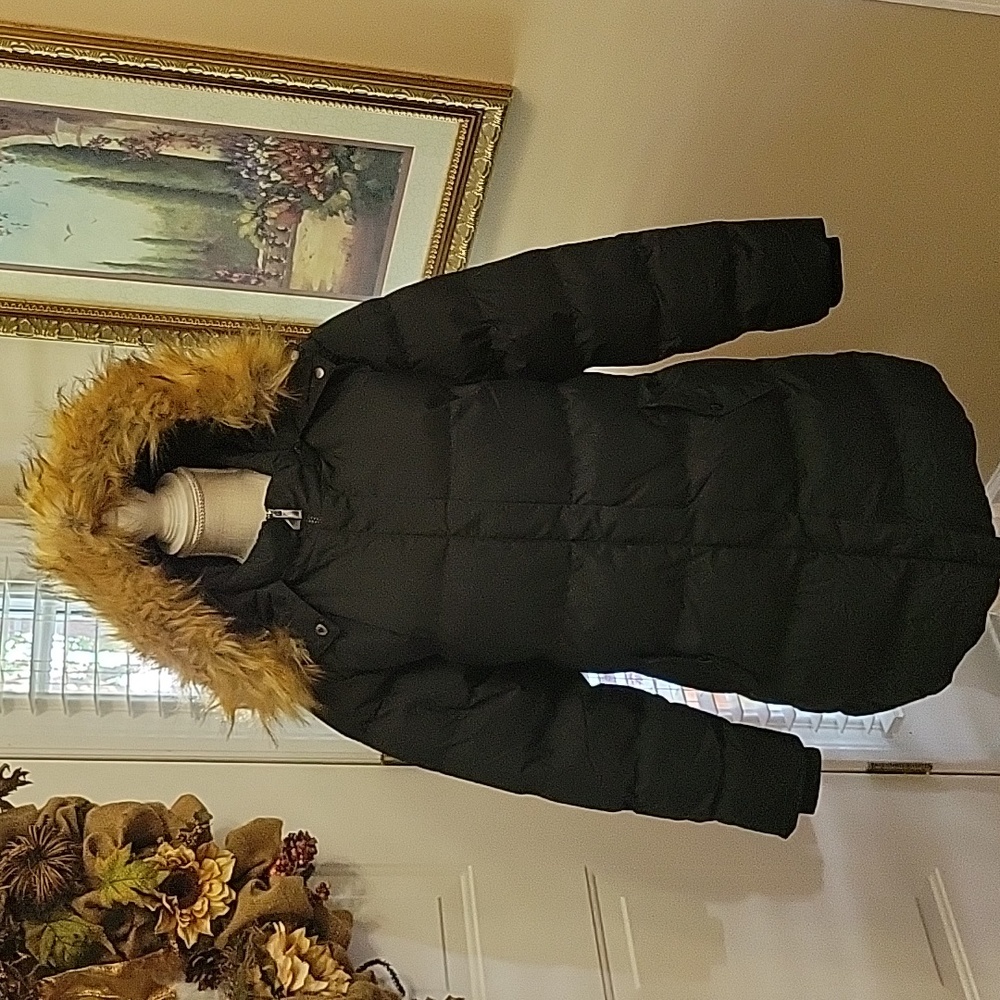 WenVen black puffer coat jacket faux fur removable hood waterproof Medium New…